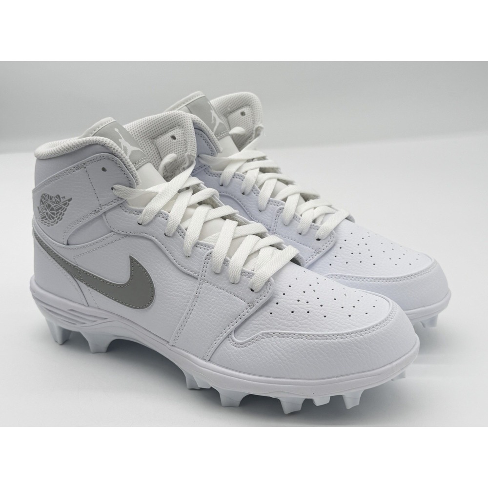 Size 10 - Nike Air Jordan 1 Mid TD Cleat Grey Fog White FJ6805-101 No Box Lid